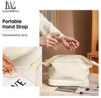 LouisWill Cosmetic Bag Case Portable Travel Toiletry Bags PU Leather Makeup Pouch Handbag Organizer Large Capacity Cosmetic Bag with Lanyard for Traveling Business Trip Home Tidy_img_8
