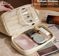 LouisWill Cosmetic Bag Case Portable Travel Toiletry Bags PU Leather Makeup Pouch Handbag Organizer Large Capacity Cosmetic Bag with Lanyard for Traveling Business Trip Home Tidy_img_3