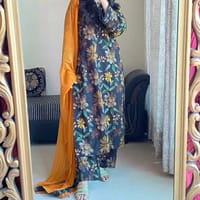 Black Flora Stitched Three Piece_img_3