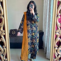 Black Flora Stitched Three Piece_img_4