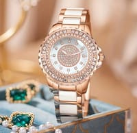 Glamorous Women's Quartz Watch - Elegant Rhinestone, World Time, Zinc Alloy Band & Case, Perfect Gift  23_img_0