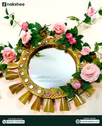 কাঠের আয়না ১৭" সাইজ + প্রিমিয়াম গোলাপ লতা Wooden Mirror 17/17'' size(wooden Color) + Premium Rose Vine_img_2