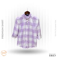 Tommy Hilfiger Men’s Premium Lavender & White Plaid Slim-Fit Shirt_img_0