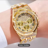 Luxury Golden-Tone Women's Rhinestone Watch with Roman Numerals, Quartz Movement, and Sparkling Bezel - Elegant Business Style Analog Display, Formal Timepiece | Classic Elegance | Durable Bracelet 16_img_0