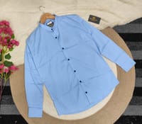 Band collar sky shirt with Ash cargo gabardine pant_img_2