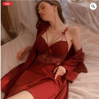 Ice silk pajamas women long sleeve sexy lace hollow nightdress_img_4