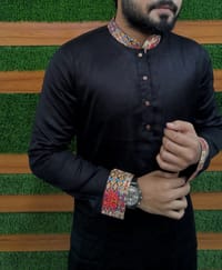 Premium Cotton Trendy Contrast Panjabi for Eid (Black)_img_5