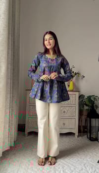 Blue Scalloped Neck Full Sleeve Top_img_1