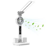 3in1 Multifunction Table Lamp LED Four-headed Folding With Fan Calendar Clock USB Rechargeable Desk light 3 color Reading Lamp_img_1