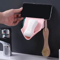2 Pieces Wall-Mounted Leaf Shape Soap Holder with Hook & Storage_img_2