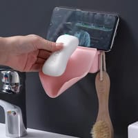 2 Pieces Wall-Mounted Leaf Shape Soap Holder with Hook & Storage_img_3