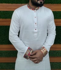 Premium white contrast panjabi for men (Trendy White beauty)_img_5
