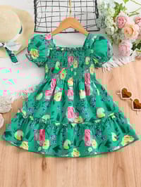 Flower Gown Elegant Floral Fit Dress for Girls with Belt_img_1