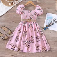 Flower Gown Elegant Floral Fit Dress for Girls with Belt_img_2