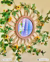 Rattan Frame Mirror + Premium sunflower vine_img_1