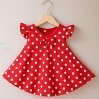 Girls’ Red Polka Dot Party Dress with Bow – Soft Cotton, Flared Design_img_0