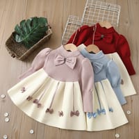Kids Girls Winter Knit Bow Warm Long Sleeve Party Dress (6 months to 5 years) for BABUU_img_0