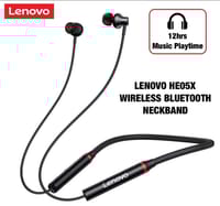 Black He05X Premium Quality Neckband Lenovo Headphone 5.1V Bluetooth Extra Bass Control Noise Cancellation Neckband - Neckband - Headphone_img_4