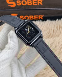 SOBER Wrist Watch with a square, skeleton dial and leather-look strap._img_1