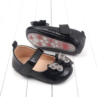 Baby Girls Sparkly Bowknot Princess Party Black Shoes (0–12 Months) for your BABY SMILE_img_1