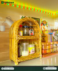 বেতের মিনি টেবিল শেলফ Cane 2 step book shelf_img_2