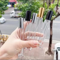 Empty 10ml Perfume Atomizer Refillable Spray Glass Bottle Slim long Square shape Transparent  Random color cap 1 pcs_img_2