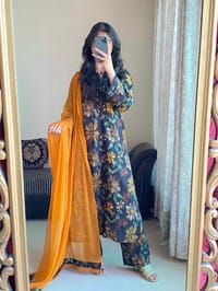 Black Floral Printed Three Piece_img_1