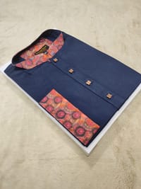 Premium Nevy blue with contrast Panjabi for men_img_3