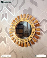 wooden Mirror 23/23'' wooden color Leaf design_img_1