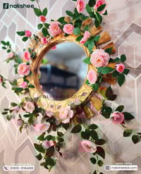 Wooden Mirror 23/23'' wooden color Leaf design + Premium Rose vine_img_0