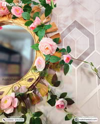 Wooden Mirror 23/23'' wooden color Leaf design + Premium Rose vine_img_1