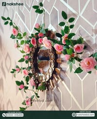 Wooden Mirror 17/17'' Coffee color Circle design + Premium Rose vines_img_1
