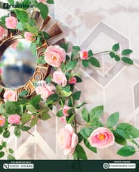 Wooden Mirror 17/17'' Coffee color Circle design + Premium Rose vines_img_2