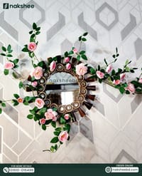 Wooden Mirror 17/17'' Coffee color Circle design + Premium Rose vines_img_0