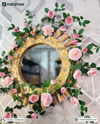 Wooden Mirror 23/23'' size wooden color wave design + Premium rose vine_img_1