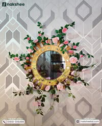 wooden mirror 23/23'' size Wooden Stick circle + Premium Rose vines_img_1