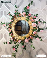 wooden mirror 23/23'' size Wooden Stick circle + Premium Rose vines_img_2