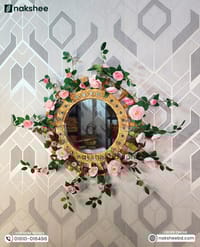 wooden mirror 23/23'' size Wooden Stick circle + Premium Rose vines_img_3