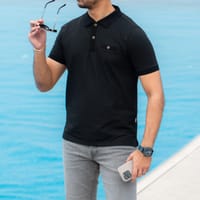 Premium Quality Structured Pique Polo Black - Drift_img_0