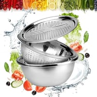 3-in-1 Stainless Steel Grater Bowl – Multifunctional Vegetable Chopper, Slicer & Strainer_img_4