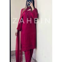 MAROON CHIKANKARI KURTI SET_img_2