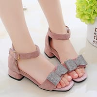 Kids Girls Summer Leather Diamond Bow Princess Flat Heel Sandals (3.5 to 11 years)_img_3