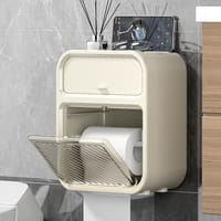 Waterproof Wall-Mounted Toilet Paper Holder with Storage Drawer – No Drill, Modern Design_img_1