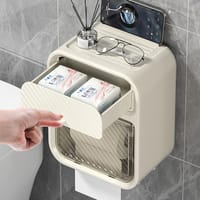 Waterproof Wall-Mounted Toilet Paper Holder with Storage Drawer – No Drill, Modern Design_img_2