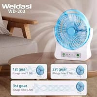 WEIDASI WD-202 Rechargeable 2400mAh Battery Strong Wind Portable Desk Fan With LED Lamp_img_2