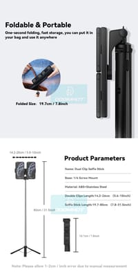 DoomHot Selfie Stick / Accessories Bluetooth Remote Dual Cell Phone Holder_img_6