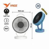 YAGE YG-7999N Rechargeable 8-Inch 360° Rotation Fan with LED Light – White Color_img_1