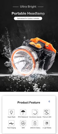 Auoyo IPX4 Waterproof 90�Adjustable Super Bright LED Headlamp_img_8