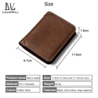 LouisWill Men Wallets Retro PU Short Wallet Business Wallets Bag Zipper Clutch Wallets Multi-Card Position Wallets_img_1