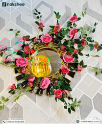 Wooden Mirror Black Leaf Design 17/17'' size + Premium rose vine_img_1